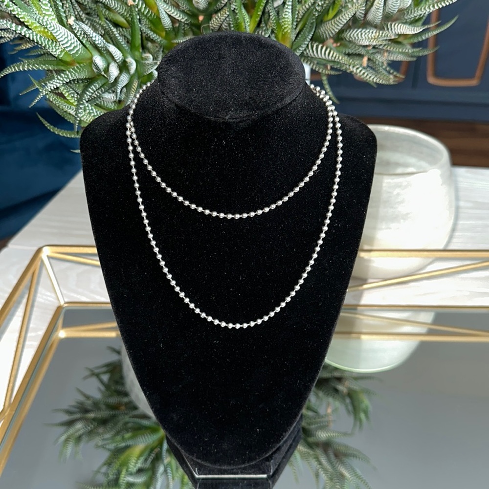 30” Unisex Bead Chain Necklace in .925 Sterling Silver, lobster claw clasp - Picture 3 of 6